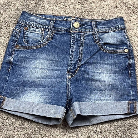 Wallflower Cuff Denim Blue Jean Shorts - Picture 1 of 7